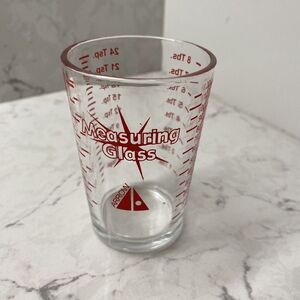 Vintage MCM Arrow Glass Measuring Cup 4 Oz 'Clear‎ Red TBS TSP OZ ML 3.38"